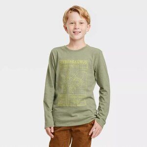 Cat & Jack™ Olive Green Boys' Cybersaurus' Long Sleeve Graphic T-Shirt Size XXL